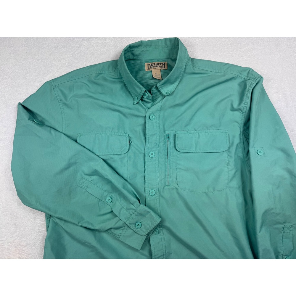 Duluth Trading Co Mens XL Teal Green CoolPlus Long Sleeve Fishing Shirt Vent